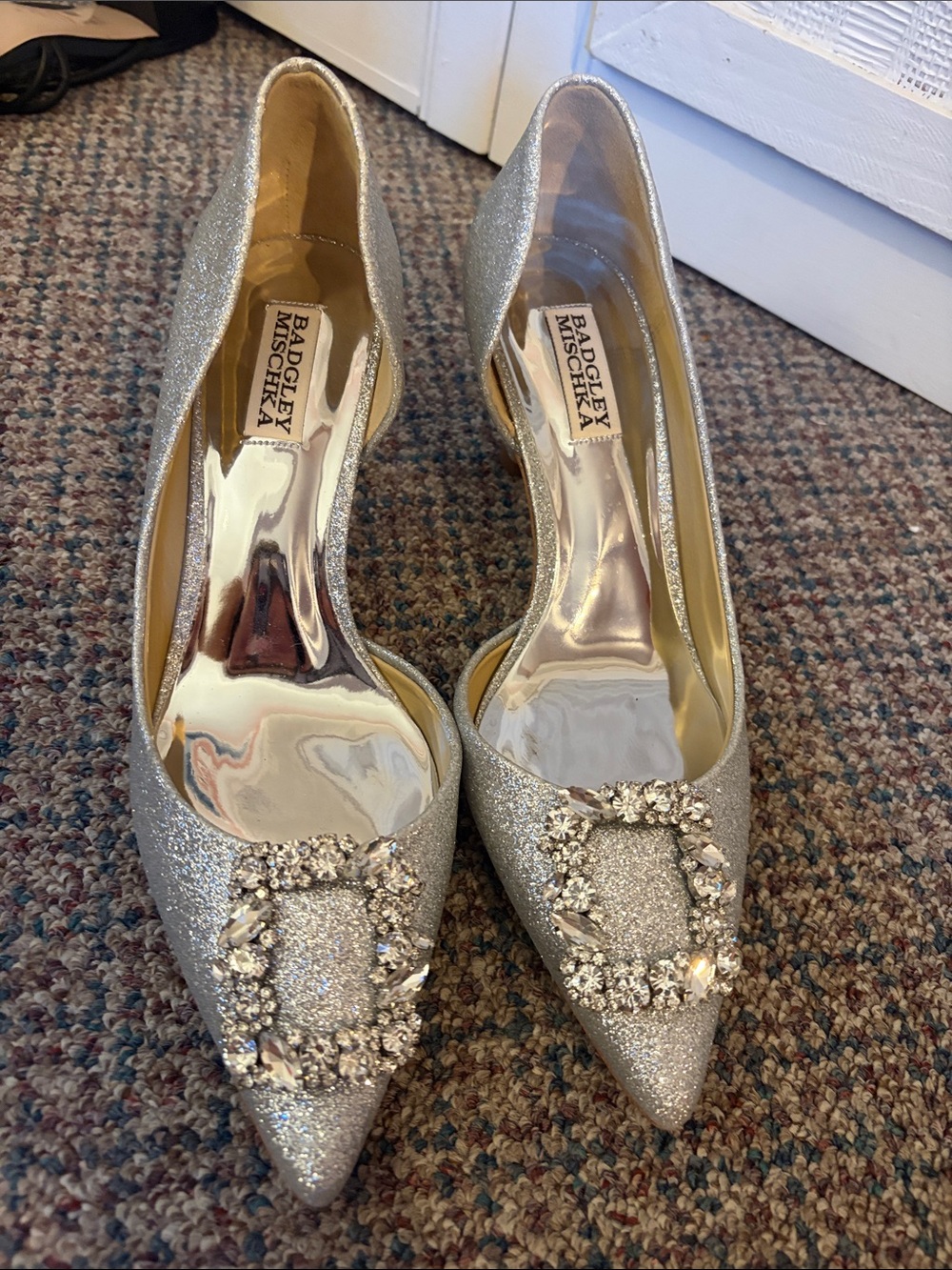 Badgley Mischka Fabia Embellished Pump Women's Silver Textile Size US 8.5 - Picture 5 of 10